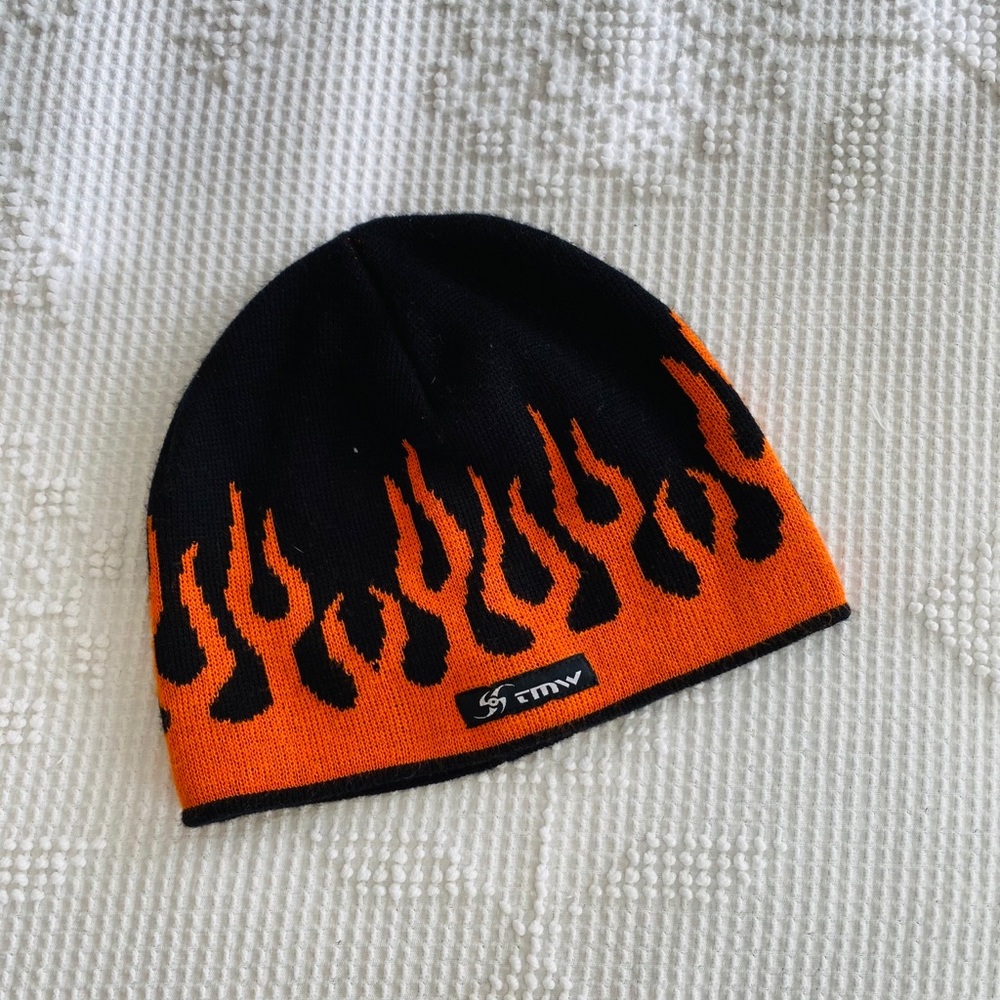 Y2K Flames Black Beanie
